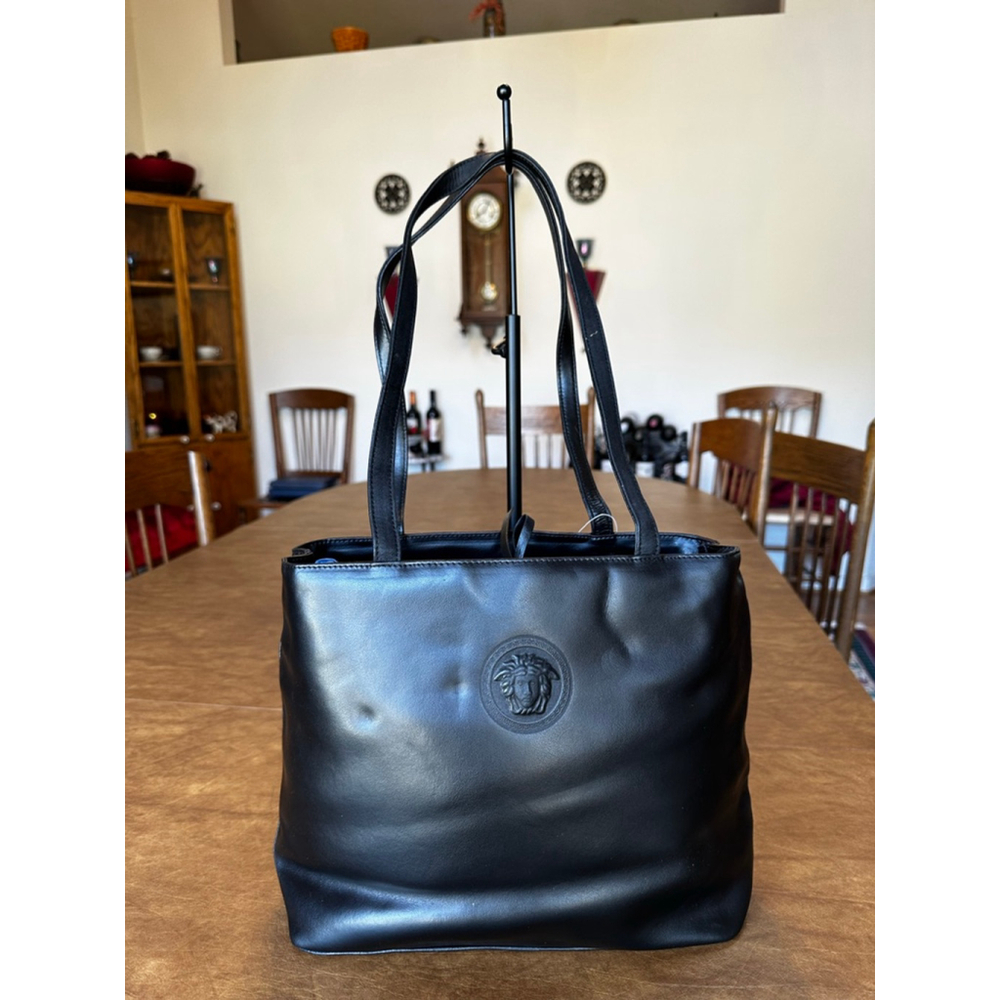 Gianni Versace Black Leather Medusa Tote Bag - Picture 2 of 13